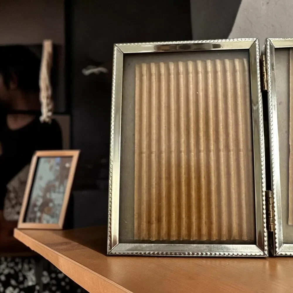 Vintage Gold Tone Double Hinged Picture Frame | Mini Dual 2.5 x 3.5 Inch Photo